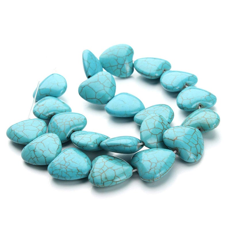 Suoirblss Flat Crack Love Heart Turquoise Stone Perforated Beads Spacer Beads and Roll Crystal String for Bracelets Jewelry Making 21pcs/Strand 1.9cmX2cm - Image 2